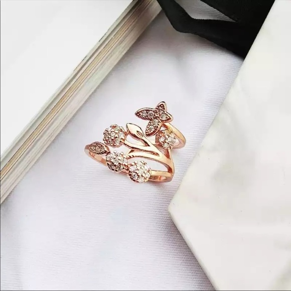 New 💍 Butterfly Tree Leaf Rose Gold Open Ring - Picture 2 of 3